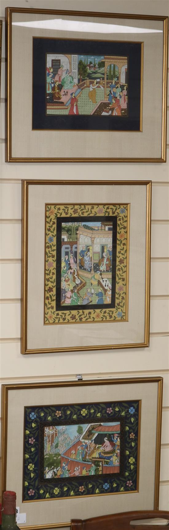 Persian School, three gouaches, courtiers and attendants, largest 24 x 32cm